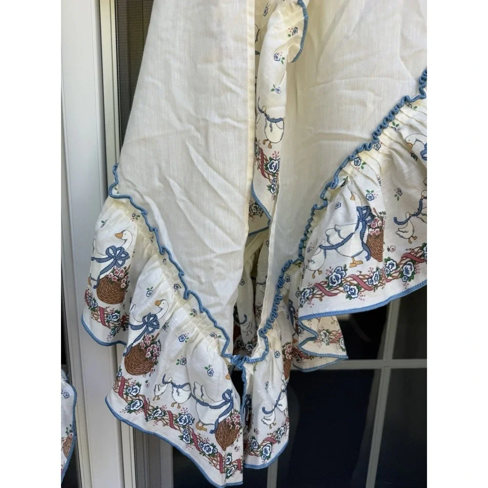 Vintage Goose Curtain Valance Cafe Blue Goose 3 piece set